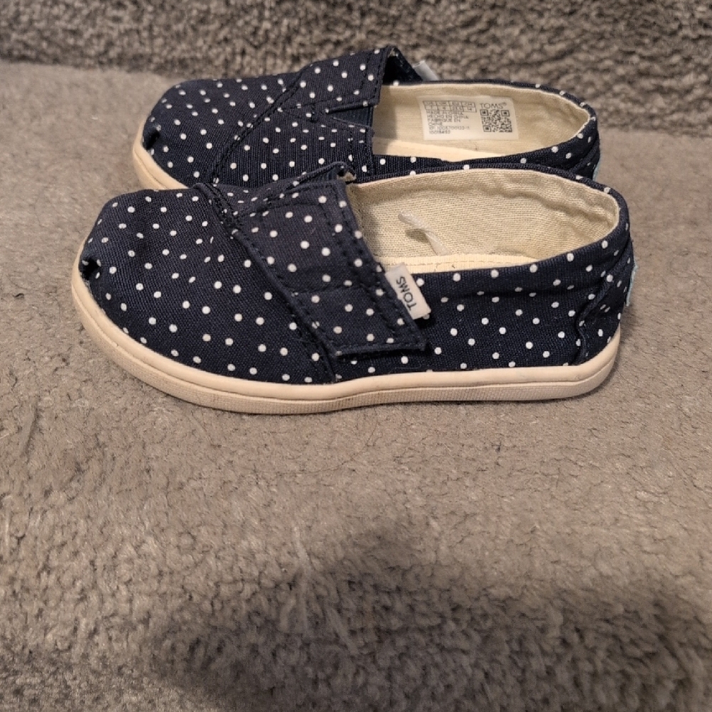 Toms Toddler Size 7 Polka Dot Kids Shoes Navy - Picture 2 of 4
